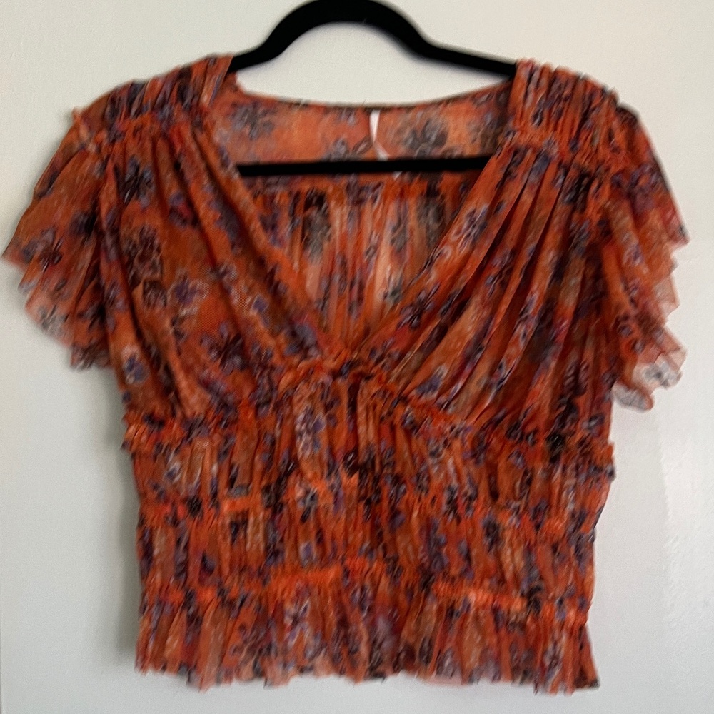 Free People Orange Floral Blouse